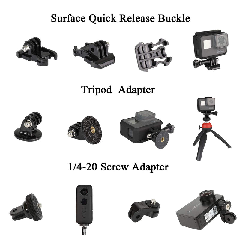 Universal Action Camera Accessory Kit for GoPro Hero 12 11 10 9 8 7 6 5 Blcak Go pro Max Insta360 One R/X2/X3 DJI OSMO Action 2 3 4 AKASO APEMAN Sports Cam, Helmet Base Adhesive Tripod Adapter Mount