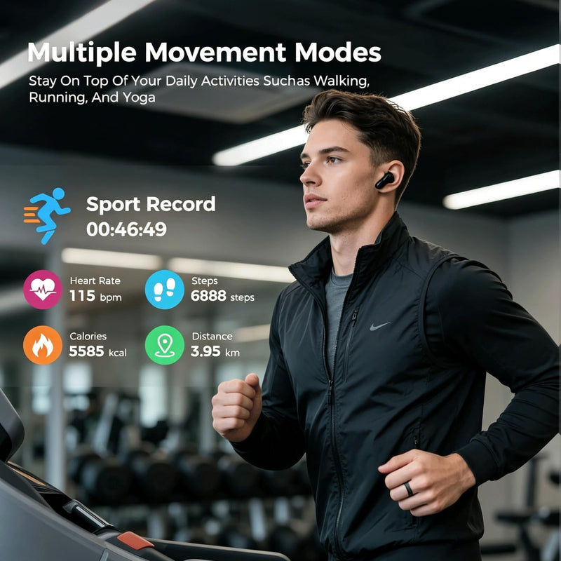 2026 Smart Ring for Men and Women, Fitness/Sleep/Blood Pressure/Heart Rate Tracker, IP68 Waterproof Smart Ring Fitness Tracker, Available for iOS and Android, No Subscription Fee. (Black （Size 10）-1)