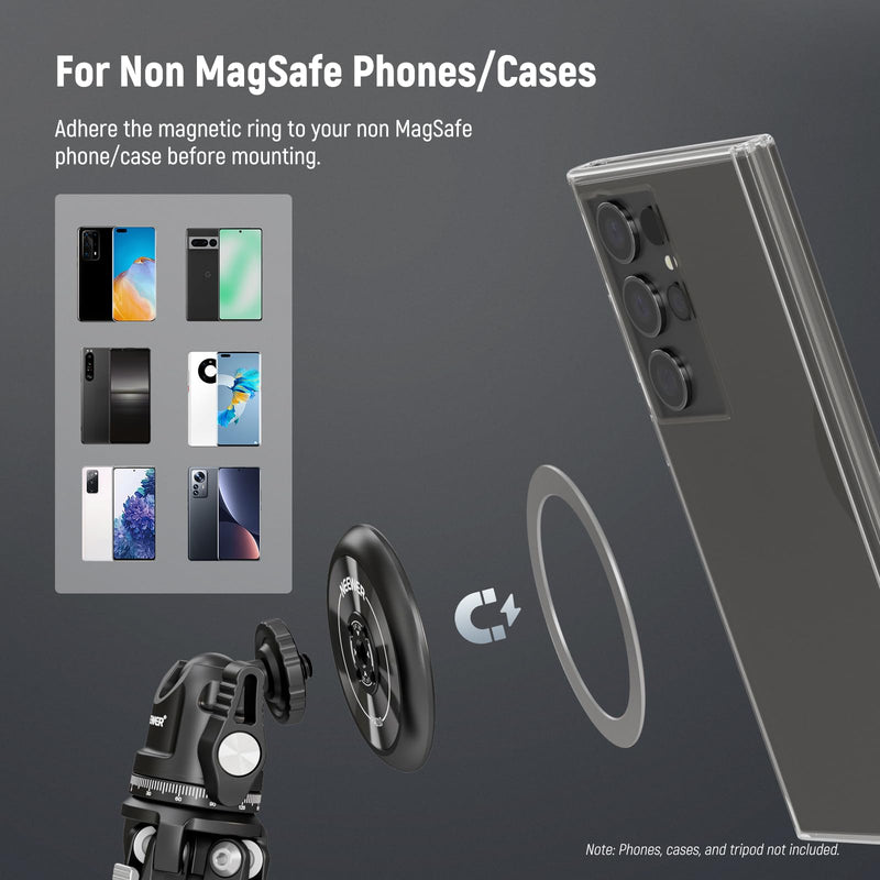 [AUSTRALIA] - NEEWER Magnetic Phone Tripod Mount Adapter with Adhesive Magnetic Ring Compatible with MagSafe iPhone 15 Pro Max 15 Plus 14 13 12, 1/4" Thread for iPhone Video Recording Selfie Stick Ring Light, PA010 PA010(1 Pack) w/Magnetic Ring 