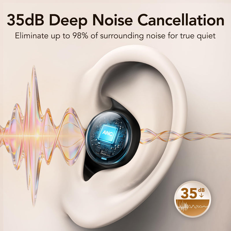 NE96 Sleep Earbuds Bluetooth 6.0 for Side Sleepers Mini Invisible Earbuds | Wireless Bluetooth Earbuds with Noise Blocking, Sleep Headphones, Comfortable Ear Plugs for Sleeping, 80H 3-size ear cap Deep Black