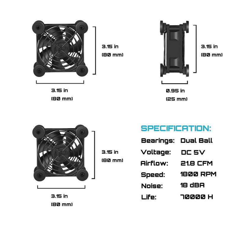 upHere U803 USB Fan 80mm Silent USB Fan Compatible with Computer / PS4 / TV Box/AV Cabinet