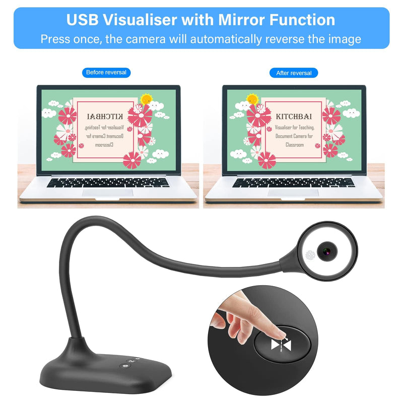 Document Camera for Teachers, Webcam and Overhead Camera for Classroom with Mic, LED Lights, Image Invert, Fold for Mac OS, Windows, Zoom, OBS Work with Distance Learning/Teaching, Live Demo