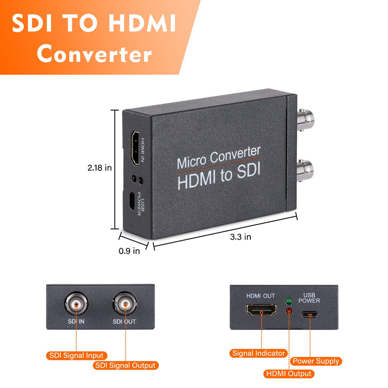 Little World HDMI to SDI Converter, HDMI to 3G-SDI/HD-SDI Micro Converter, Audio Embedder Support One HDMI in Two SDI Out, Auto Format Detection Extender for Camera CCTV