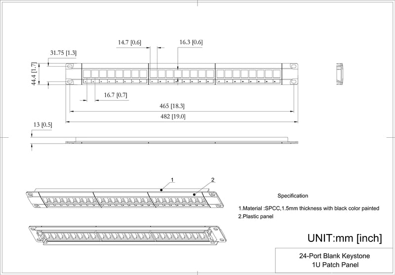 2 Pack of 24 Port Blank Keystone Patch Panel-1U Rackmount or Wall Mount UTP Patch Panel for Keystone Jacks-19-inch Multimeadia Patch Panel