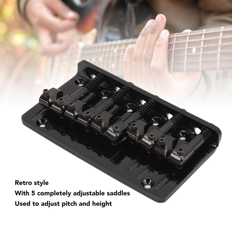Eujgoov 5 String Bass Bridge, Hardtail Saddle Bridge Adjustable Saddle for Bass Guitars Replacement (Black) Black
