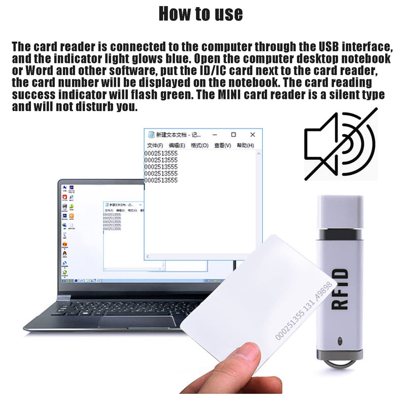 Riversmerge 13.56Mhz IC ISO14443A RFID Reader for F08/Classic S50 Card Mini USB Keyboard Emulation Compatible with Windows/Android/Liunx System + 5pcs Card Mini IC 13.56Mhz