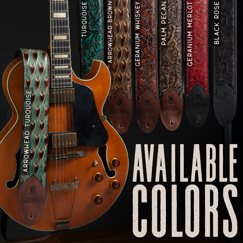 Levy's Leathers Sundance Series 3" Wide Embossed Leather Guitar Strap – Premium Geranium Whiskey Western Pattern, Wide & Comfortable Support (M4WP-006) Geramium Whiskey