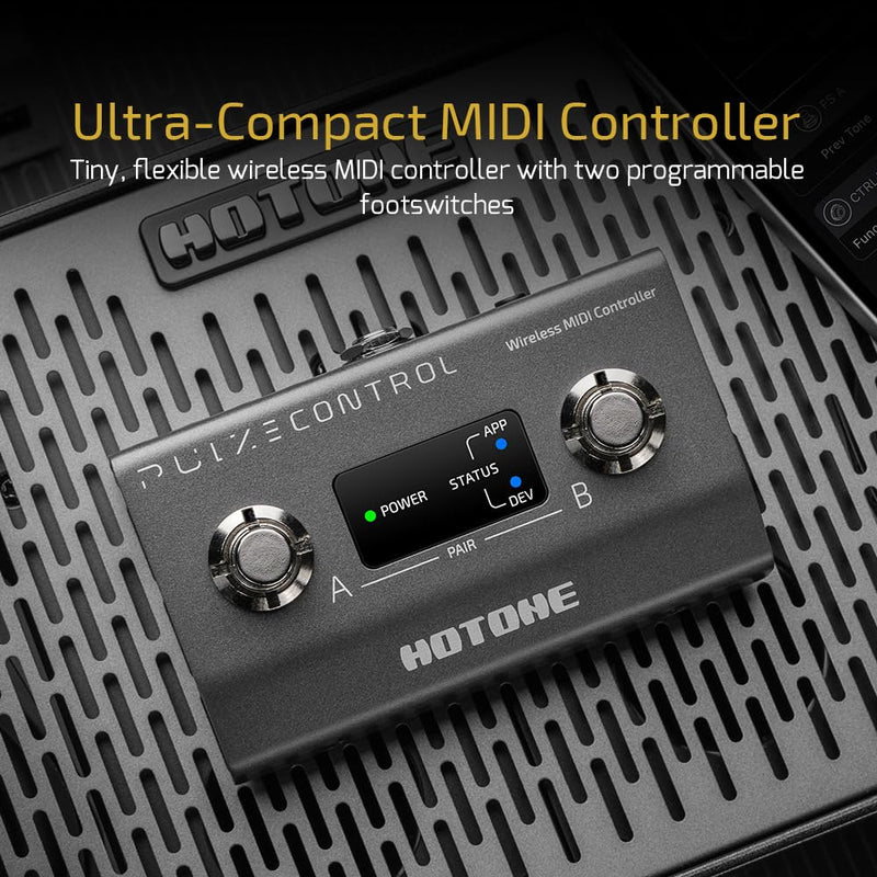HOTONE Wireless MIDI Controller with Programmable Footswitches, Mobile App Ultra-Compact 12-Hour Battery Pulze Control EC-2(included 2 PCS Additional Footswitch Toppers)