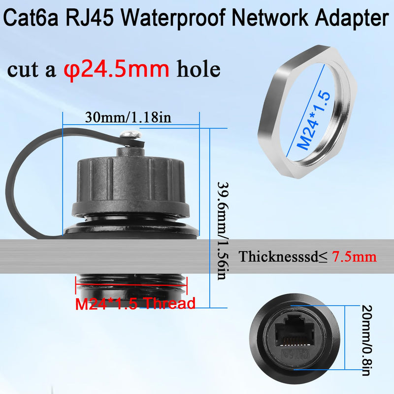 [AUSTRALIA] - QIANRENON Cat6a RJ45 Waterproof Network Adapter, Female to Female Panel Mount, Outdoor Network, 2 Pack 