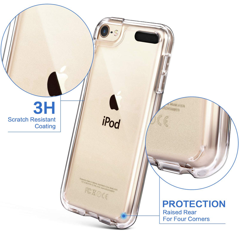 IDWELL iPod Touch 7 Case Clear, Touch 6 Touch 5 Case with 2 Screen Protectors, Clear Slim Soft TPU Bumper Hard Cover for iPod Touch 5/6/7th Generation (Latest Model,2019 Released), HD Clear