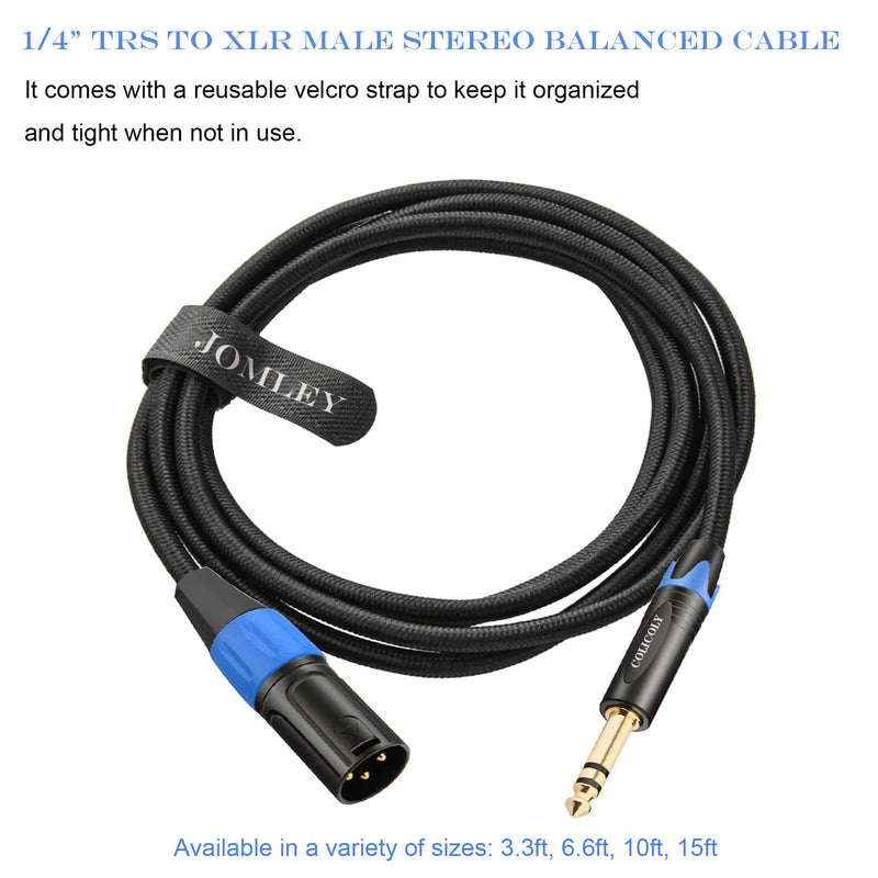 1/4 to XLR Cable, 1/4 inch (6.35 mm) TRS to XLR Male Stereo Balanced Quarter-inch TRS Nylon Braid Interconnect Cord Patch Cable - 15ft 15 feet