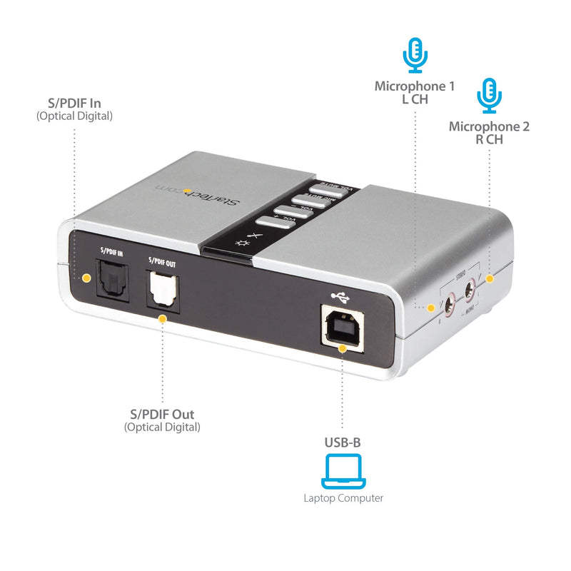 StarTech.com 7.1 USB Sound Card - External Sound Card for Laptop with SPDIF Digital Audio - Sound Card for PC - Silver (ICUSBAUDIO7D)