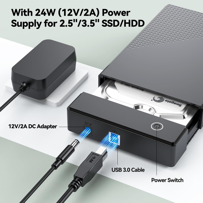 3.5 Hard Drive Enclosure Bundle SATA to USB Adapter with Power with 12V 24W Adapter External Hard Drive Cable