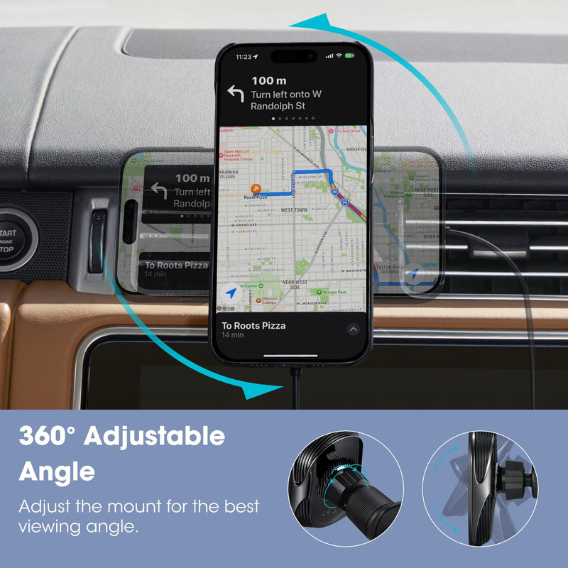pitaka for Qi2 MagSafe Car Mount Charger with NFC Feature, 360° Rotation | 15W Magnetic Car Phone Holder, Compaitble with MagSafe and iPhone 17/16/15/14/13 Series, Air Vent Black - With NFC Feature