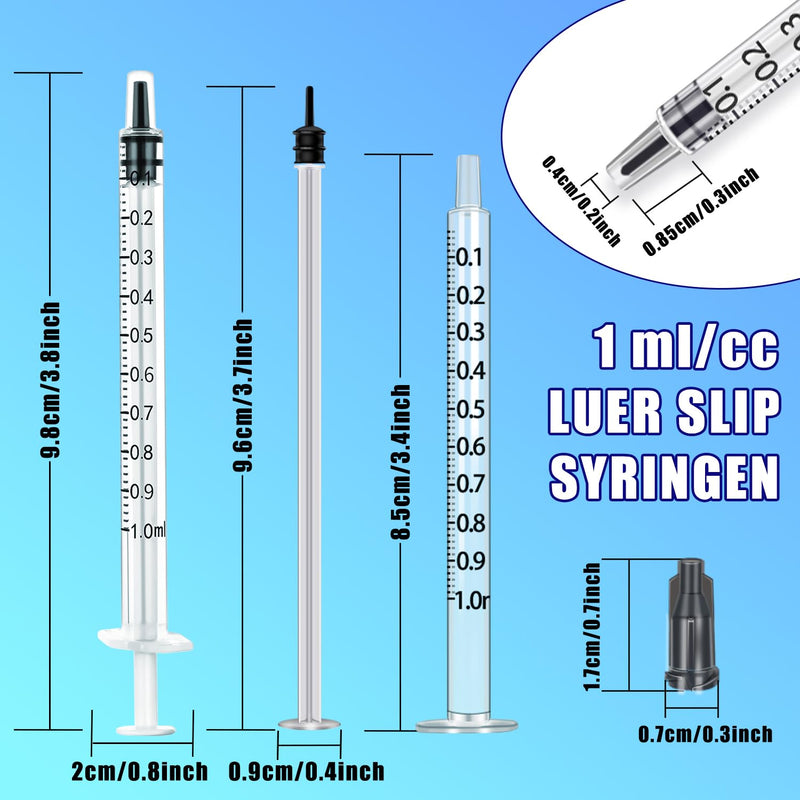 Pack of 100 1 ml plastic syringes with caps, 1 ml syringe for refilling and measuring liquids, scientific laboratories, pet feeding Pack of 100 - 1 ml