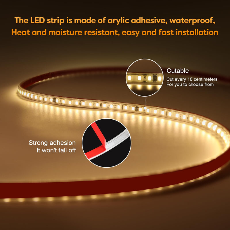 [AUSTRALIA] - LED Lights 6.56 ft AC 120V Hardwired LED Strip Lights 2M SMD 2835 LED Tape Light Flexible White LED Strips 4000K 110 Volt with ON/Off Switch (White, 6.56ft) White 4000K 