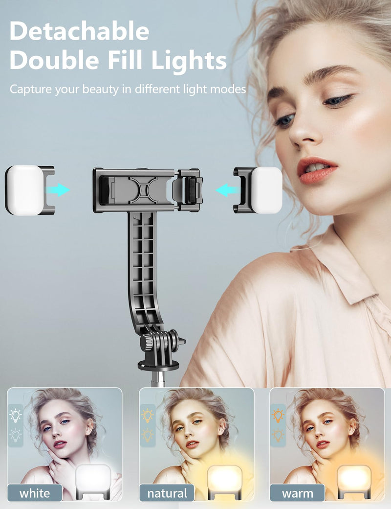 Selfie Stick Tripod with Light, 45'' Selfie Stick with Wireless Remote, Portable Phone Tripod Compatible with iPhone 15 Pro Max/15/14 Pro/14/13, Samsung S22/ S23 Ultra/Android Smartphone Black
