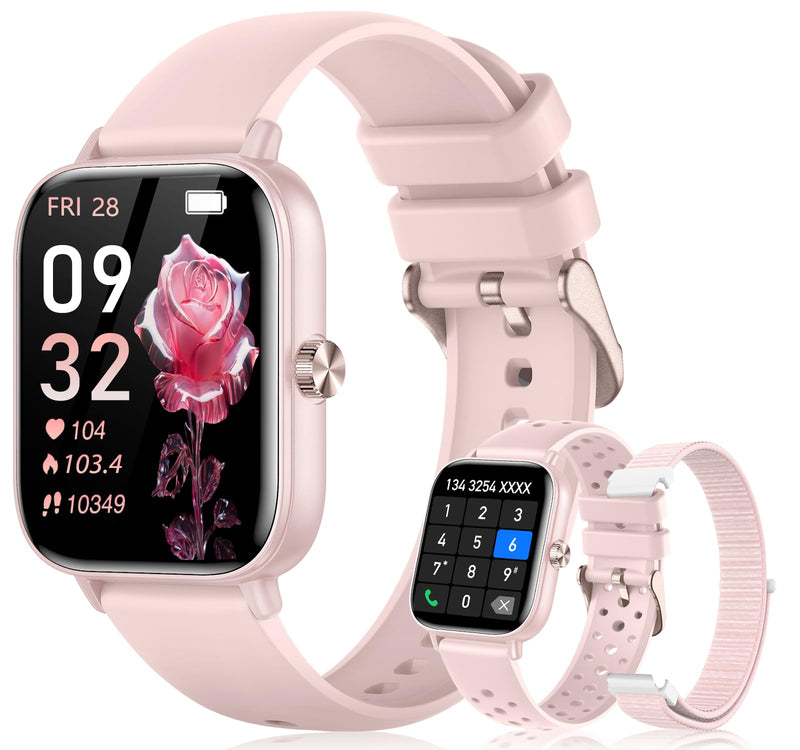 Smart Watches for Women,1.83"&1.27" HD Watch with Calls and Messages/Heart Rate/Sleep/Female Cycle,Fitness Tracker Smartwatch for Android/iOS Compatible,Pink/Light Pink