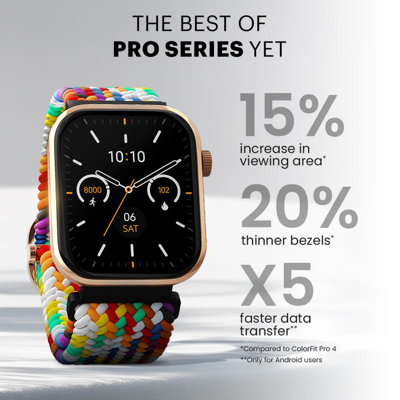 Noise ColorFit Pro 5 1.85" AMOLED Display Smartwatch, 7 Days Battery, BT Calling, 100+ Sport Modes, DIY Watchfaces, Functional Crown, Health Suite, SoS Technology, 1 Year Warranty (Rainbow Beave) Rainbow Beave