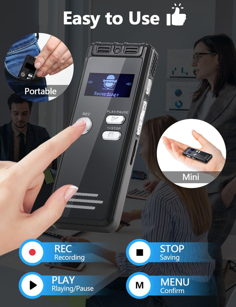 [AUSTRALIA] - 64GB Digital Voice Activated Recorder with Playback - 4552 Hours Audio Recording Device, 3072Kbps HD Dual MIC Tape Recorder Device for Lecture A-B Repeat, MP3 Player, Password,【64GB TF Card Included】 64GB 