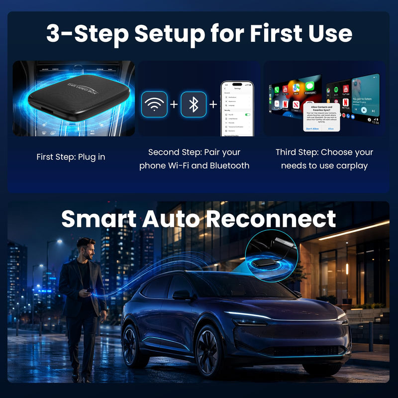 CarPlay AI Box 2026 Upgraded—Wireless CarPlay & Android Auto Adapter, Magic Video Box Support YouTube,TF Card,Wired-to-Wireless Conversion, Plug and Play carplay adapter for IOS10+/Android 11+ Small