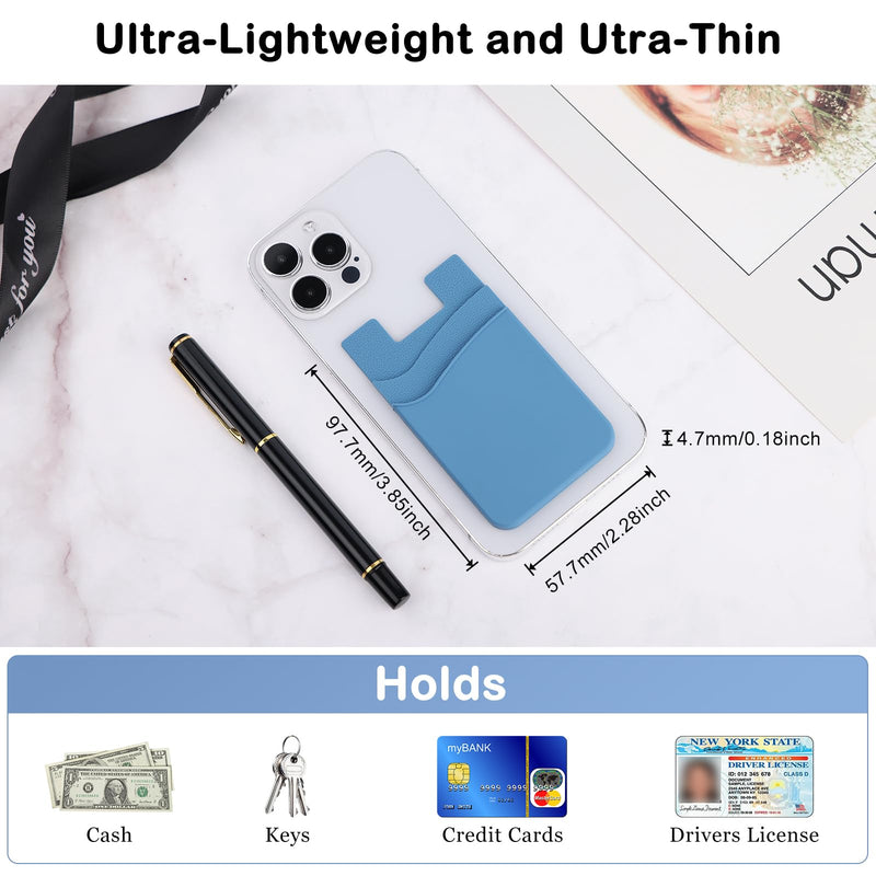 Phone Wallet Stick on,5Pack Phone Card Holder for Back of Phone Case,Silicone Sticky Credit Card Holder for Cell Phone Double Pocket Sticker All Smartphones—Navy,Sierra,Pastel,Blue,Black Navy,Sierra,Pastel,Blue,Black