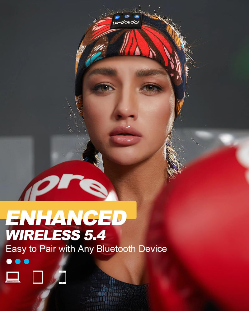 [AUSTRALIA] - LC-dolida Sleep Headphones Headband Bluetooth 5.4, Headband Earphones Wireless with USB C Charge Port, Sleep Mask for Sleeping, Sports, Gifts, Workout, Jogging, Yoga, Insomnia, Air Travel, Meditation Artistic Butterfly 