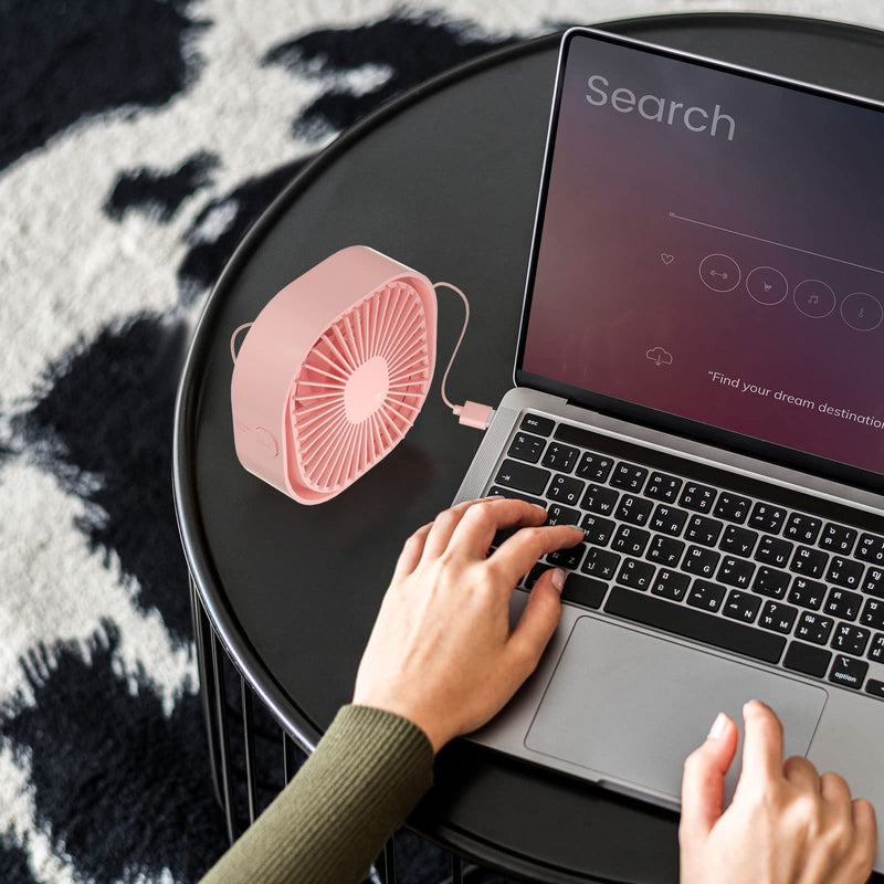 RJVW Small USB Desk Fan, 3 Speeds Portable Table Fan, 4 inch Personal Min Fan,Small Cooling Fan by USB Plug In, 360°Rotatable Silent Desktop Fan for Home Office Bedroom Dorm Indoor Outdoor Summer Gift Pink