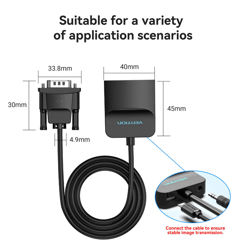 VENTION VGA to HDMI Adapter-1080P Video Dongle Adaptador VGA Converter with Audio Cable (1.5FT), Male to Female for PC,Monitor HDTV (Note: VGA to HDMI Only, Not Bi-Directional) 1.5FT