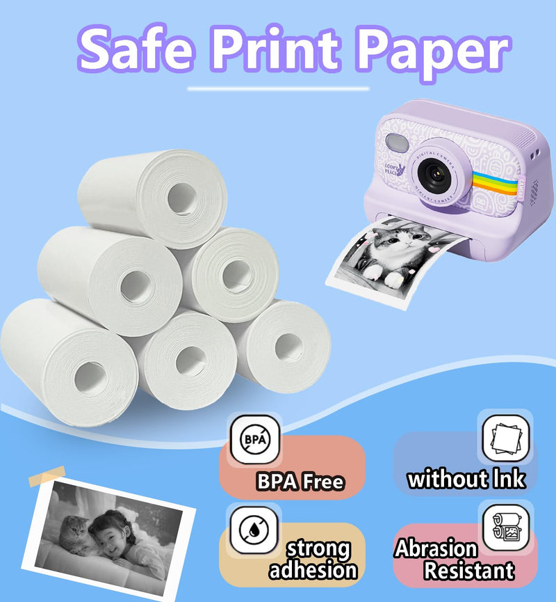 [AUSTRALIA] - 6 Roll Printer Paper for Kids Instant Print Camera, HD Printing Thermal Print Paper Set, Refill Replace Camera Printer Paper-White 