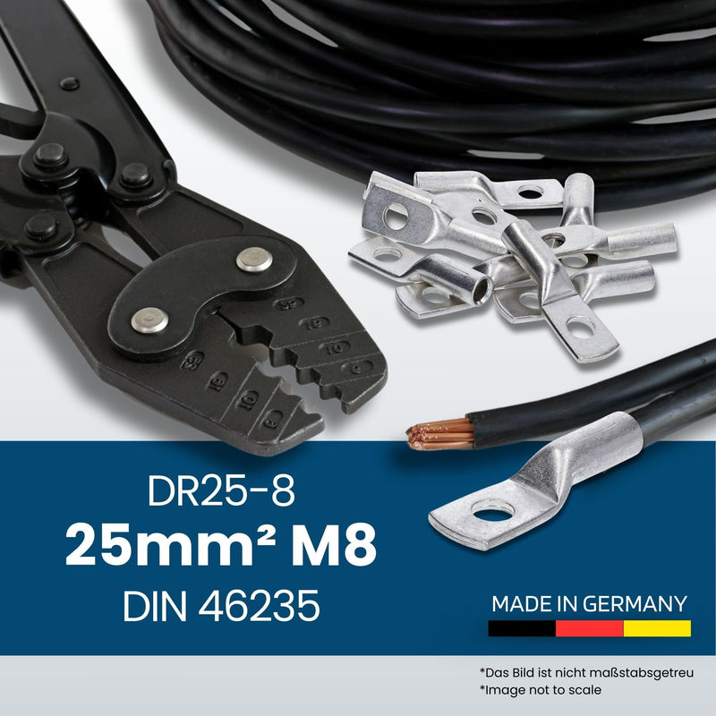 Kalitec DR25-8 Press Cable Lug in Accordance with DIN 46235 25 mm² M8 Pack of 10