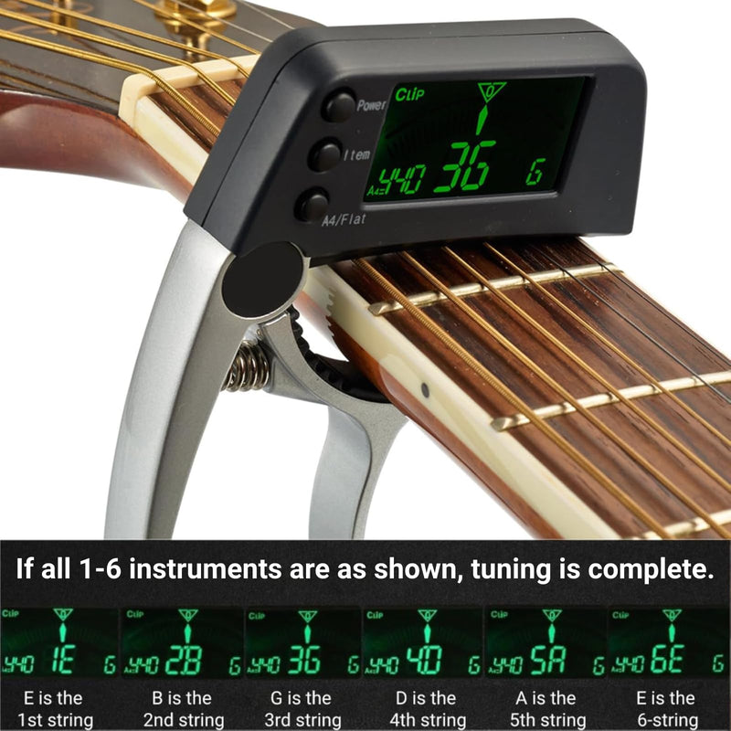 [AUSTRALIA] - Guitar Capo Tuner 2 in 1 Clip on Tuner and Capo with Large LCD Display Accurate Tuning for Acoustic Electric Bass Ukulele Violin Banjo 