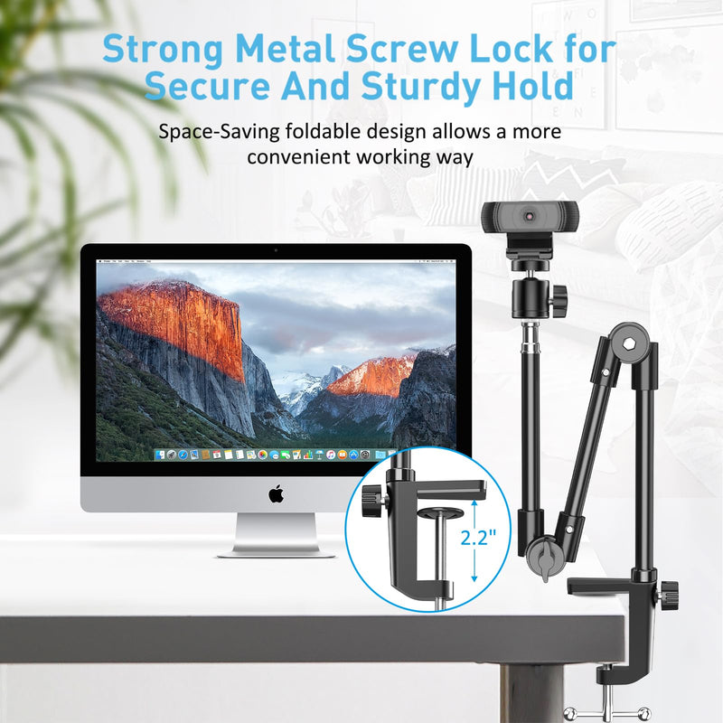 [AUSTRALIA] - KDD Webcam Stand Camera Mount with Phone Holder, 22 Inch Foldable Flexible Gooseneck Cell Phone Clamp & Table Projector Mount, for Logitech C922 C930e C920S C920 C960 Brio 4K, Gopro Hero 8 7 6 5 Large 