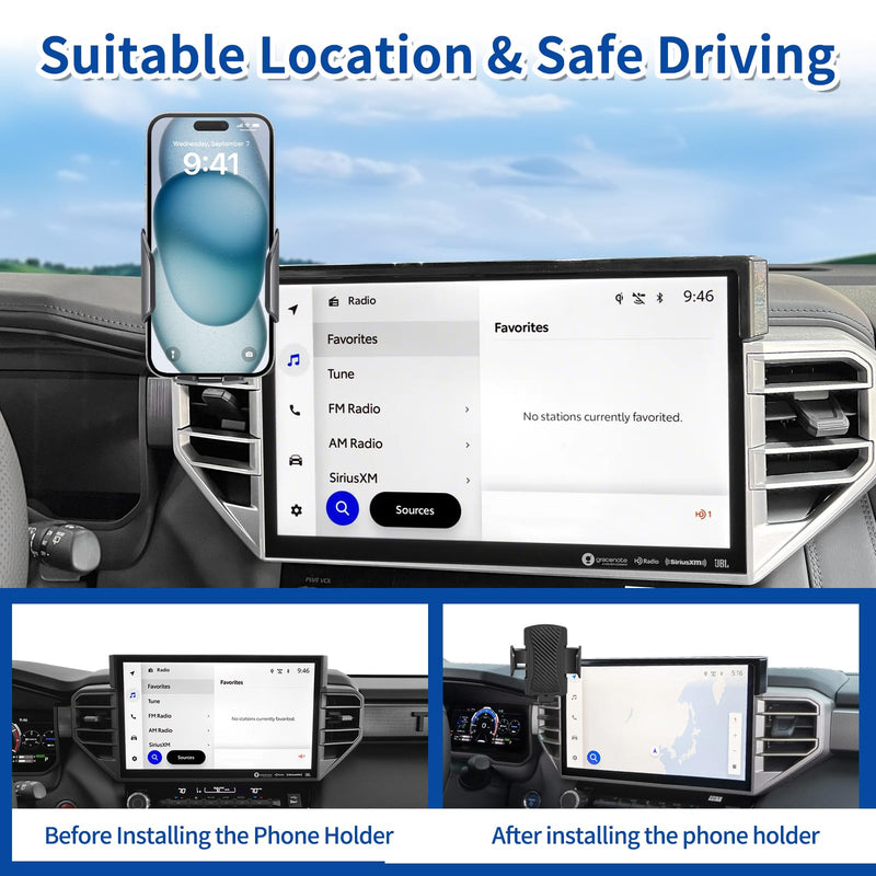 Car Phone Holder for Toyota Sequoia 2023-2026 / Tundra 2022-2026（14 inch Screen），for Smartphone Cradle Auto Accessories Bracket Anti-Shake，360 Degree Rotation，for All Cell Phones