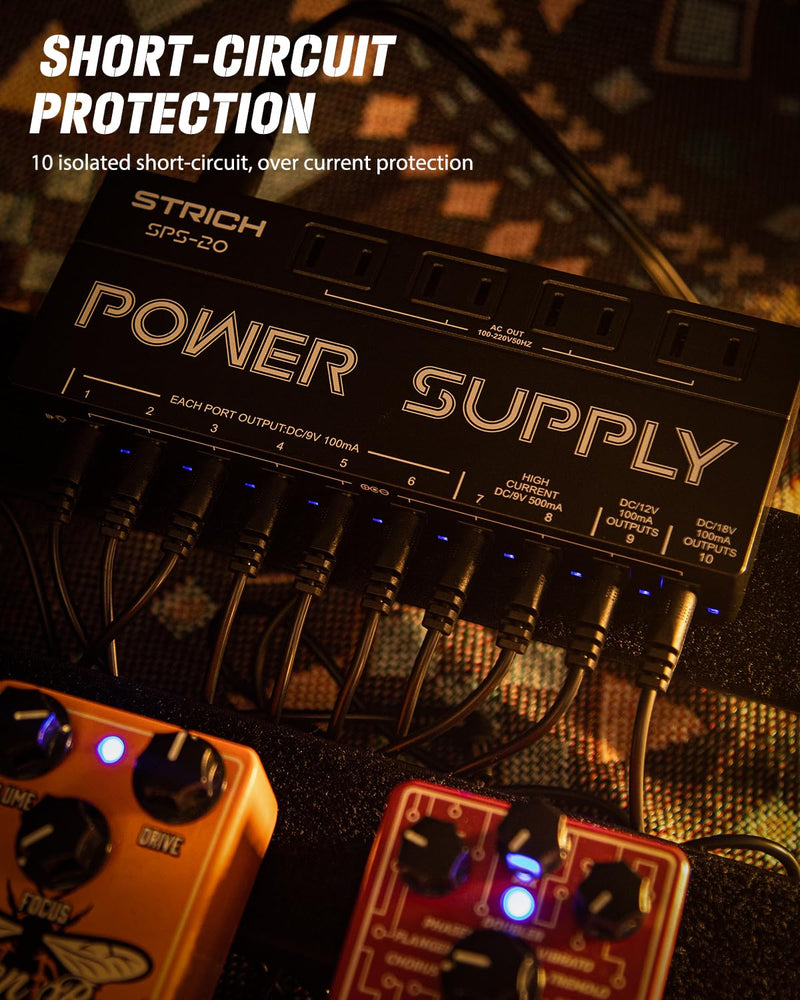[AUSTRALIA] - STRICH SPS-20 Guitar Power Supply 10 Isolated DC Output for 9V/12V/18V Effect Pedal 