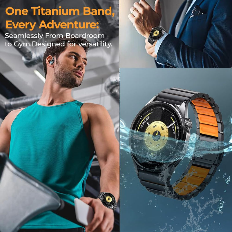 22mm Universal Titanium Watch Band for Huawei GT6/GT6 Pro/GT5/4/3 Pro/3 46mm, Garmin Fenix 8 47mm/Fenix 6 Pro/7/5 Plus- Hybrid Silicone Lining, Adjustable, Lightweight Anti-Slip, No Hair Pull black grey 22mm