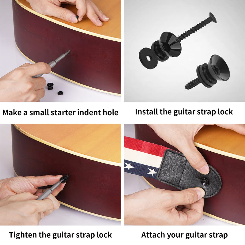 tifanso Guitar Strap Lock Button - 12PCS Strap Locks Guitar Strap Button Strap Blocks, Guitar Security Lock for Acoustic Classical Electric Guitar Bass Ukulele (Black)