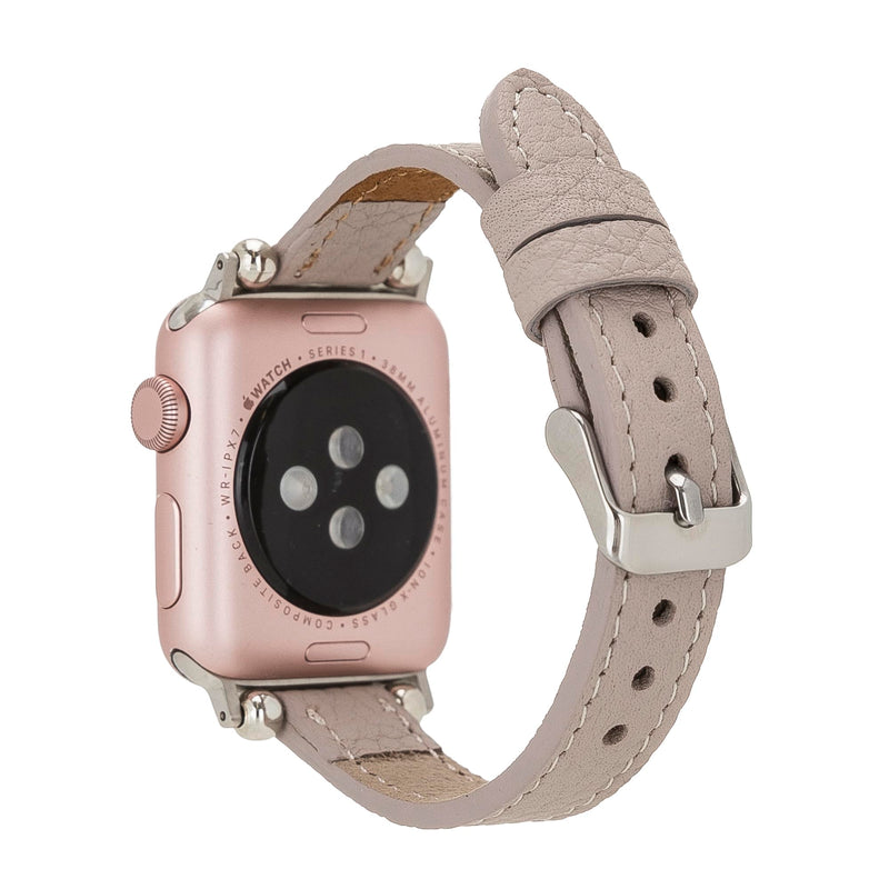 Handmade Slim Leather Watch Band for Apple Watch Series 9 8 7 6 5 4 3 2 1 SE Ultra 2 1 Compatible with 38 40 41 42 44 45 49mm Apple Watch Straps for Women & Men 7-9 Inches, Beige 42 44 45 49mm Beige w/Silver Connector&Clasp 49mm/45mm/44mm/42mm