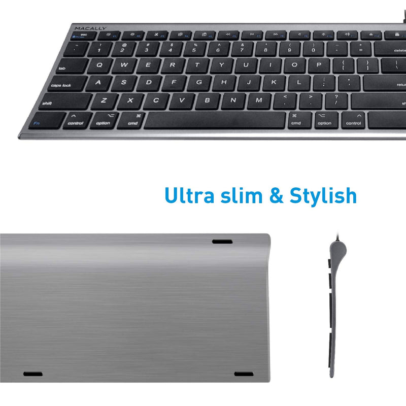 Macally Ultra-Slim USB Wired Computer Keyboard - Works Great as Both a Windows or Wired Mac Keyboard - Compatible Full Size Apple Keyboard with Numeric Keypad for Mac Mini, iMac, MacBook - Space Gray Space Grey