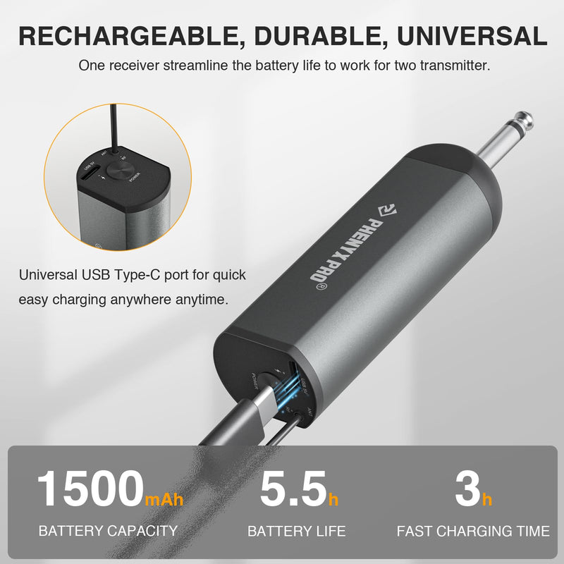 Phenyx Pro Dual Digital Wireless Microphone System, w/2 Handheld Dynamic Microphones,15 UHF Frequency Groups, Mini Receiver, Metal Cordless Mic for Karaoke,Church,DJ,Singing (PDP-2-2H) PDP-2