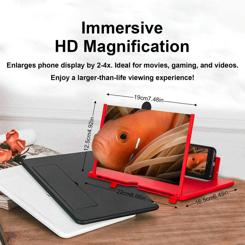 Screen Magnifier for Phone, 12inch HD Mobile Phone Magnifier Screen Enlarger for Movies Videos Games, Clear, Lightweight Foldable Mobile Holder Compatible with All Smartphones (Black) Black 12 Inch
