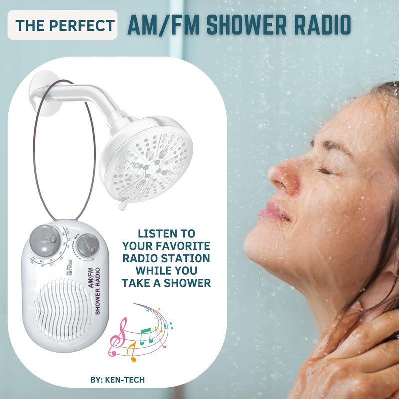 Shower Radio - Includes Carrying or Hanging Strap. Portable Design Perfect for Bathroom, Kitchen, and Outdoor. Built in Speaker, Battery Operated Radio SR