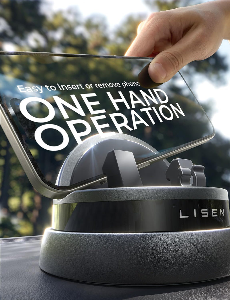 LISEN 360 Dashboard Cell Phone Holder, for iPhone 17 Phone Holder,Dashboard Car Phone Holder Fit for iPhone 16 Pro Max Plus/15/14/13/12/11,Samsung S24/23, All Smartphones, Black
