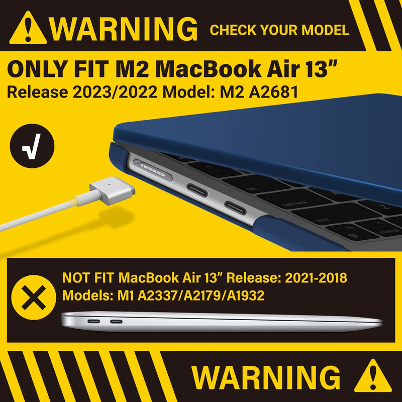 IBENZER Compatible with 2024 2023 2022 MacBook Air 13 inch Case M3 A3113 M2 A2681, HardShell Case & KeyboardCover & ScreenFilm & Type-C Adapter for Mac Air 13.6, Navy Blue, AT13-KK-NVBL+2TC For Macbook Air 13.6" M3 A3113 M2 A2681