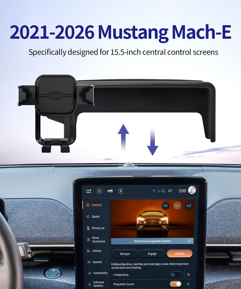 Auto Clamp Car Phone Holder for Ford Mustang Mach-E 2021-2026, 15.5" Screen | Universal Mechanical Clip Cell Phone Mount Accessories Fit iPhone Android,Automobile Cradle GPS Dashboard Navigation Bracket