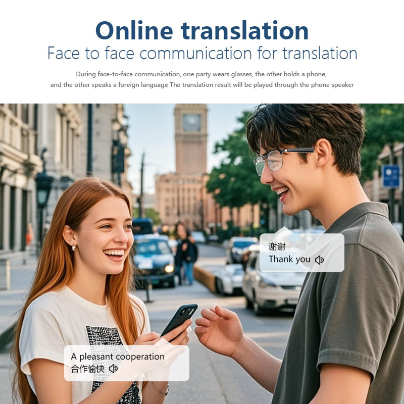 AI Translation Glasses with Over 144 Languages Real-Time Translation | Touch Control,Voice Assistant, Anti-Blue Light, Smart Music Glasses, Great for students, travel and Business Negotiation