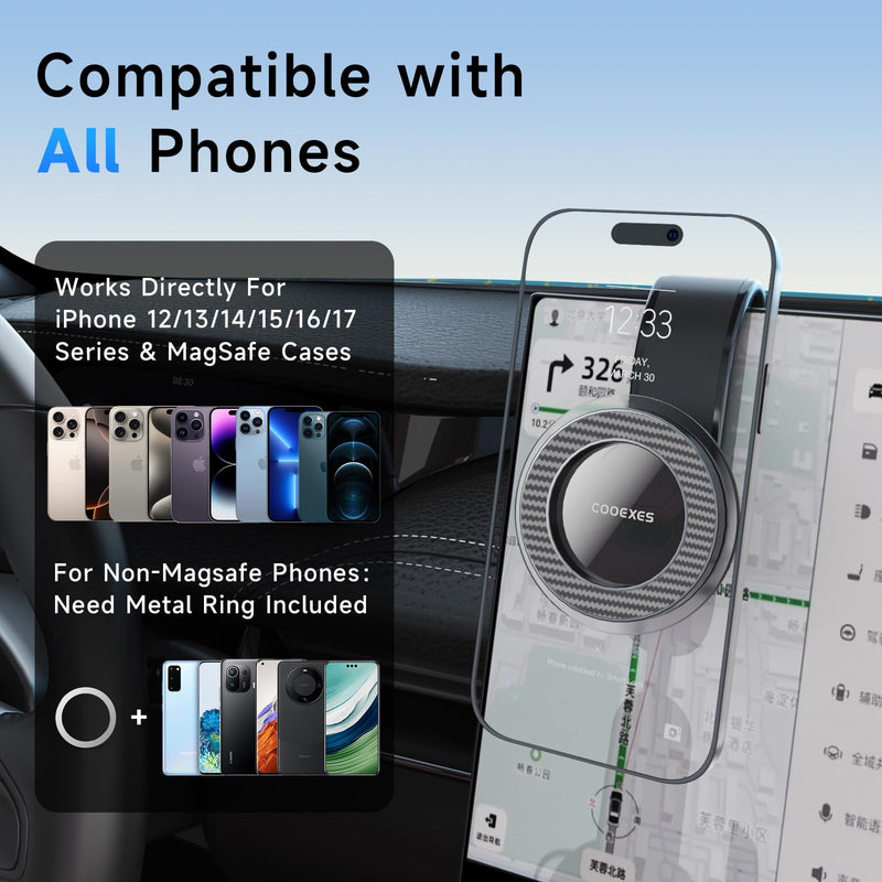 Anti-Shake Vacuum Suction Cup Phone Mount - 108LBS, Magnetic Car Mount, Bendable Car Phone Holder for Windshield Dashboard,Memory Alloy Arm, Car Accessories for iPhone 17/16/15，Texture Black Texture Black
