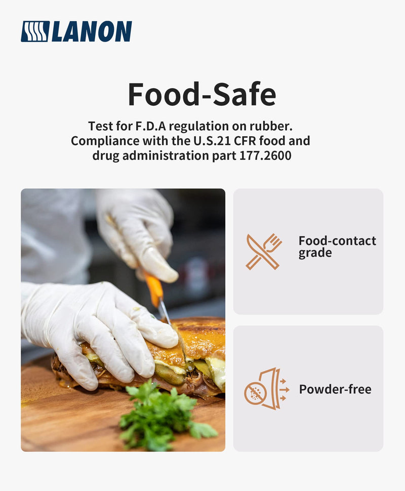 LANON Food Safe White Disposable Nitrile Gloves, Latex-Free, Powder-Free, Textured Fingertips, Cooking, Cleaning, Small Small (Pack of 100)