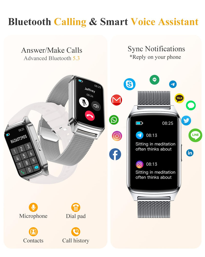 Fitness Activity Tracker for Women Men with Step Counter, Calorie/Distance/Sleep Monitor, IP68 Waterproof for Android iPhone, Silicone Smart Watch Smartwatch with 110+ Sport Modes (Silver) Silver