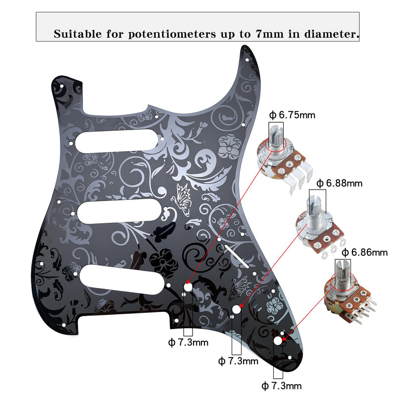 [AUSTRALIA] - Stainless Steel Guitar Pick guard 11 holes SSS Single Coil Mounting Screws 9/32''Potentiometer Metal Electric Guitar Pickguard Compatible with Stratocaster Strat ST Style Guitar(Black) SSS-7mm Black 